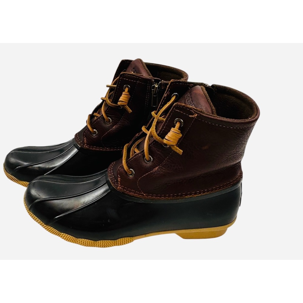 Sperry‎ Saltwater Duck Boots Brown Leather Rubber Ankle Rain Boots Women Size 10